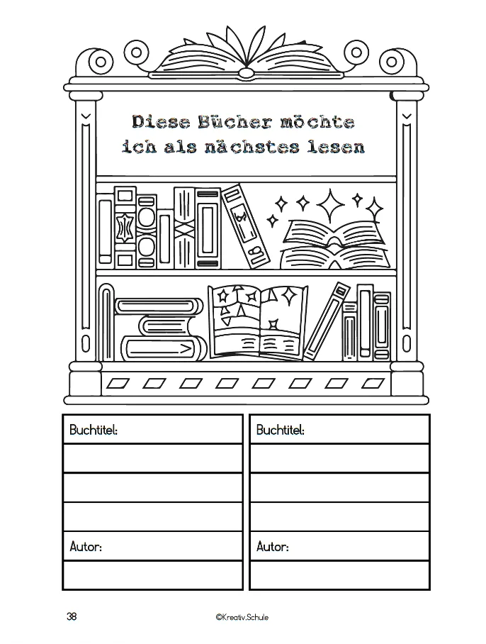 Reading journal product page: bookshelf with wish list for next books