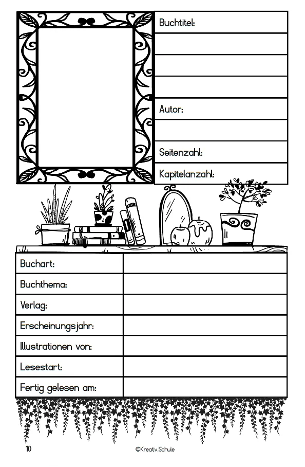 Reading journal book info page: title, author, page count, chapter count